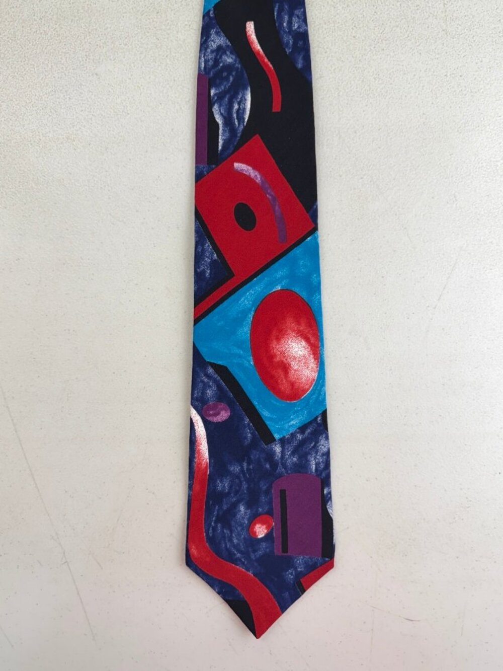 Vintage Mens Italian Silk Tie 80s Colorful Abstract Geometric Print Necktie